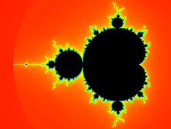 Mandelbrot set rendered by converting HSV hue to RGB