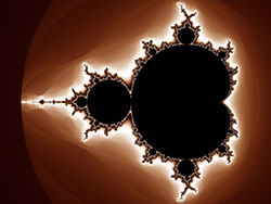 Mandelbrot set rendered with a warm RGB power-law palette