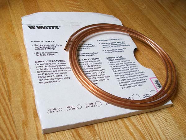 Coiled quarter-inch outside-diameter copper tubing