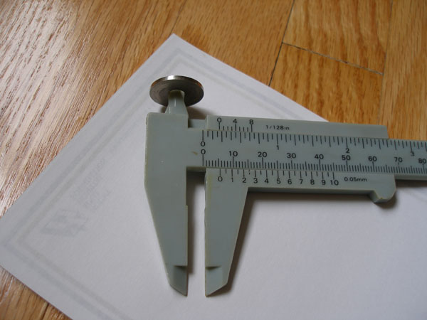 Washer inside diameter measured with calipers